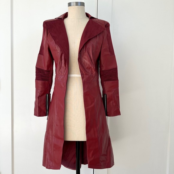 Cosplay FM Red Faux Leather Trench Coat Jacket Costume Scarlett Witch Wanda - Picture 1 of 11